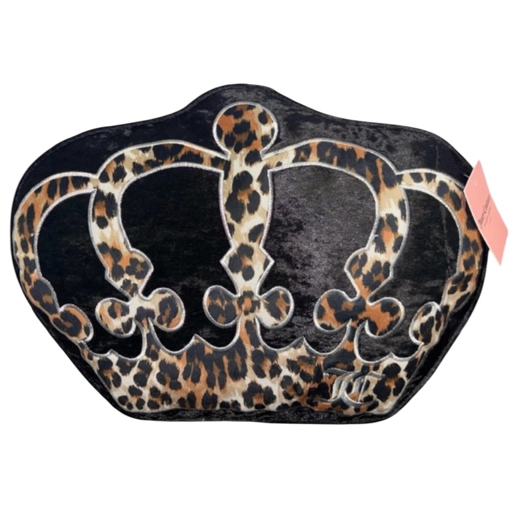 Juicy Couture Plush Faux Fur Crown Leopard Print & Black Throw Pillow